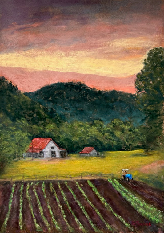 Valley farm, North Carolina, Southern Appalachia 9.5×14 unframed